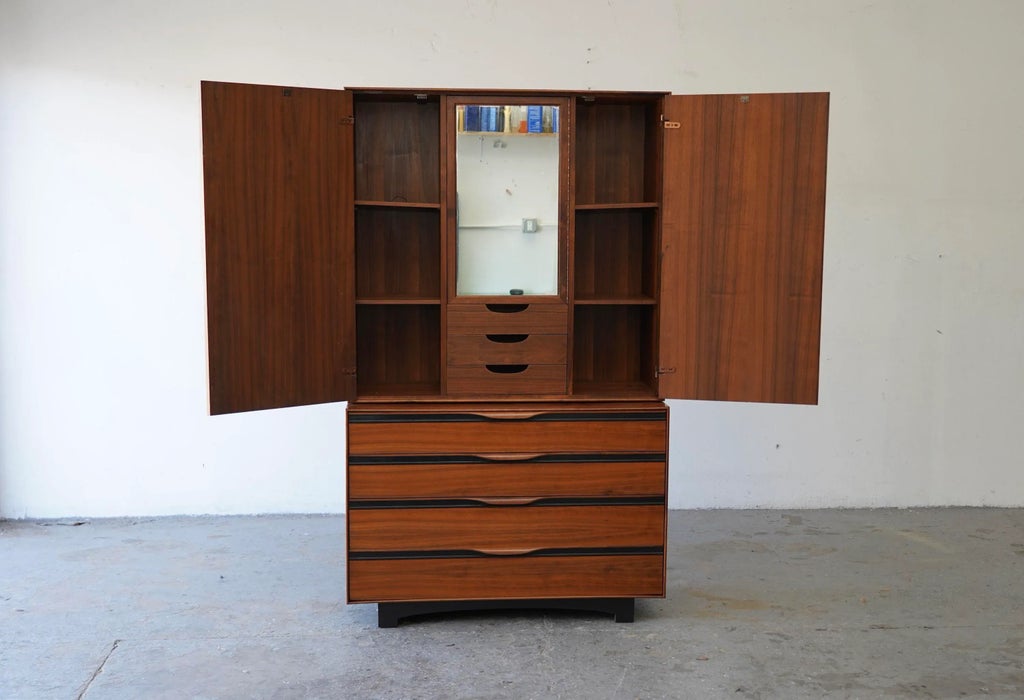 1960s John Kapel Mid Century Armoire, Tall Dresser Wardrobe Glenn