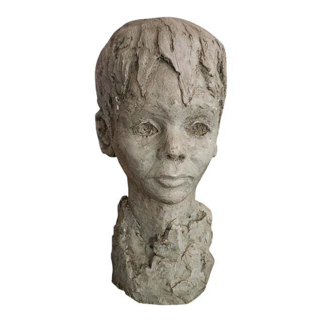 1960s Mid-Century Modernist Child Portrait Bust Sculpture, Attributed to Barbara Cranford For Sale