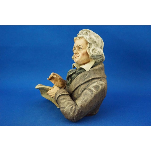 Ceramic Bust Sculpture of Composer Ludwig Beethoven by Antonio Borsato, Italy, 20th Century For Sale - Image 3 of 18