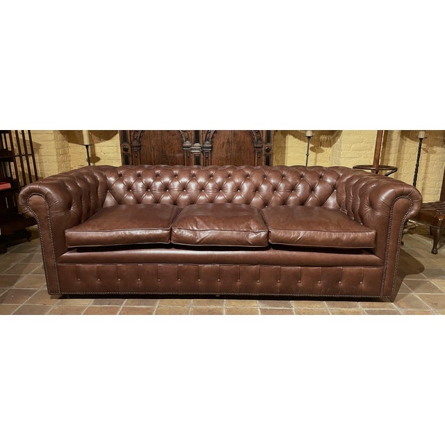 Vintage Chesterfield Three-Seater Sofa in Brown Leather, 2010s For Sale - Image 16 of 16