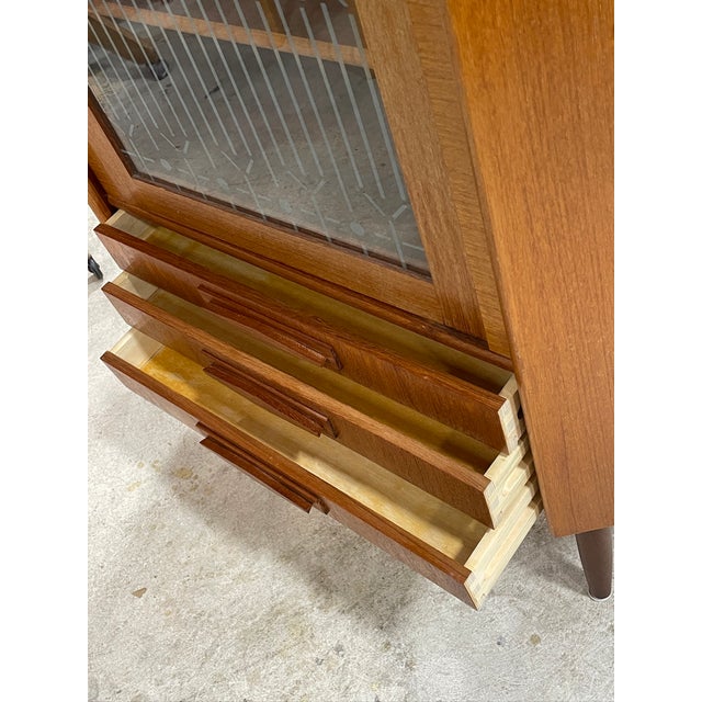 Brown Danish Modern Teak Corner Glass Curio Cabinet or Bar For Sale - Image 8 of 8