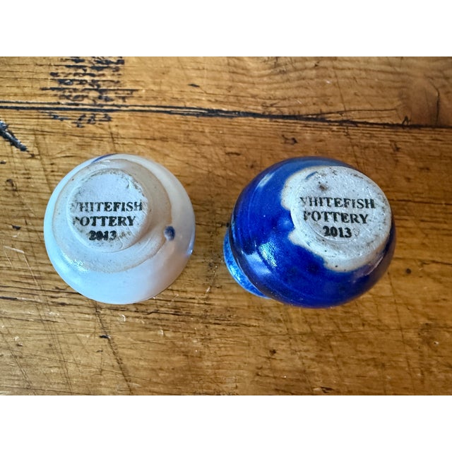 Pair of Mini Blue & White Studio Pottery Vases, Whitefish Pottery For Sale In Portland, OR - Image 6 of 7