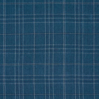 Schumacher Nils Plaid Linen Fabric In Denim For Sale