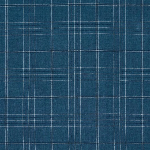 Schumacher Nils Plaid Linen Fabric In Denim For Sale