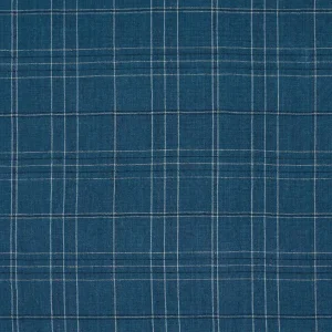 Schumacher Nils Plaid Linen Fabric In Denim