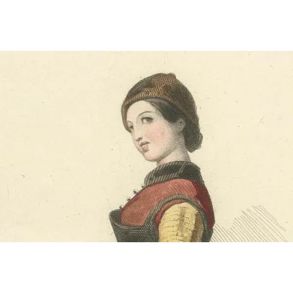 Compte-Calix, Tyrolean Shepherdess, Jenbach, Austria, 1853, Hand-Colored Print For Sale - Image 3 of 10