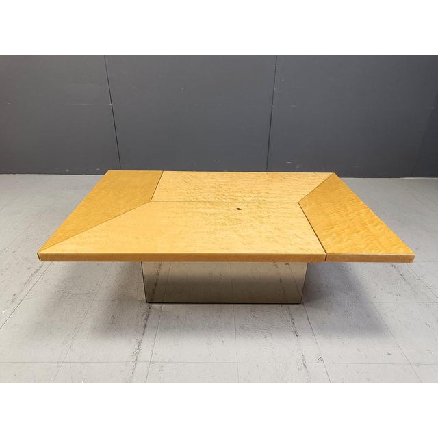 Vintage Ash Wood Hidden Bar Coffee Table attributed to Paul Michel, 1970s For Sale - Image 4 of 11