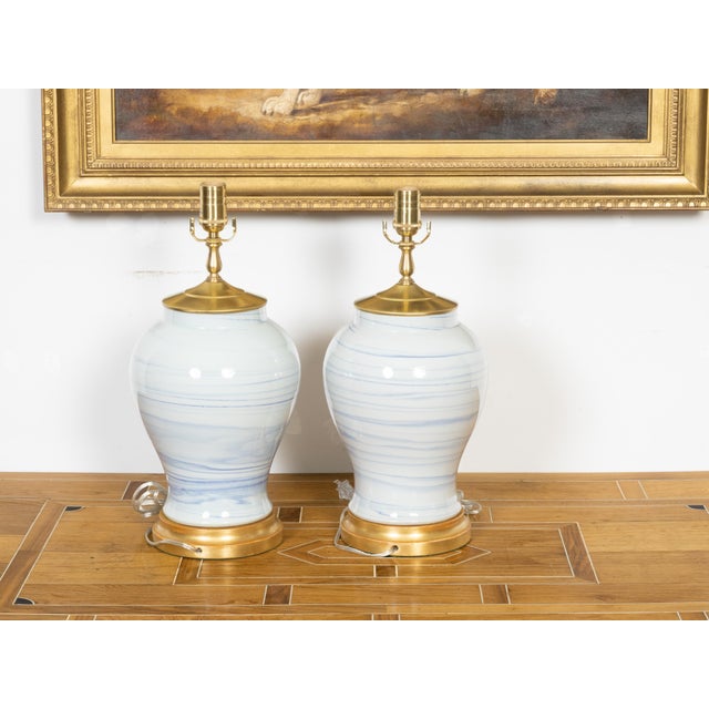 White Asian Modern Porcelain Vases Table Lamps - Pair For Sale - Image 8 of 10