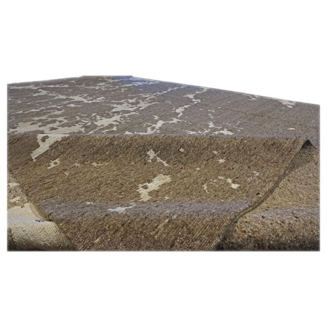 Nepalese Modern Wool & Silk 9X12 Grey & Ivory Handmade Area Rug #1142340 For Sale In Houston - Image 6 of 6