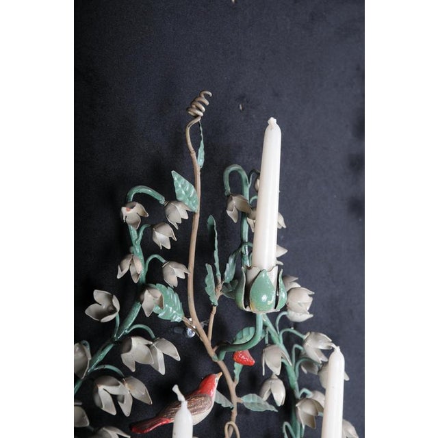 Antique Painted Wrought Iron Wall Candleholders with Lily of the Valley, Set of 2 For Sale - Image 18 of 18