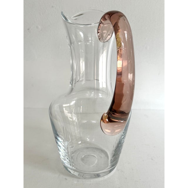 Late 20th Century Vintage Orrefors Sweden Glass Pitcher With Pink Handle For Sale - Image 5 of 10