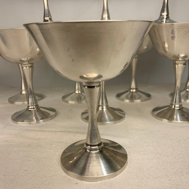 Mid-Century Modern Vintage Silver-Plated Champagne Coupe Dessert Sherbet Goblets by Salem - Set of 11 For Sale - Image 3 of 7