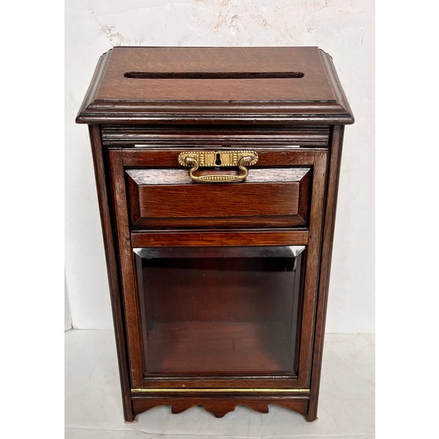 Vintage Oak Mailbox or Ballot Box or Alms Box W/Beveled Glass For Sale - Image 10 of 13
