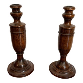Pair Of Antique Victorian Turned Wood Wood Candlesticks For Sale