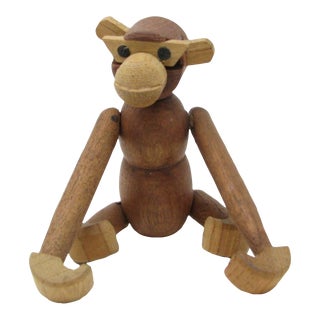 Vintage Danish Modern Kay Bojesen Style Jointed Wooden Monkey Made in Japan For Sale