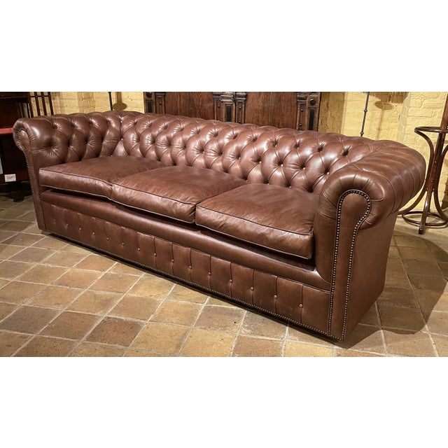 Vintage Chesterfield Three-Seater Sofa in Brown Leather, 2010s For Sale - Image 9 of 16
