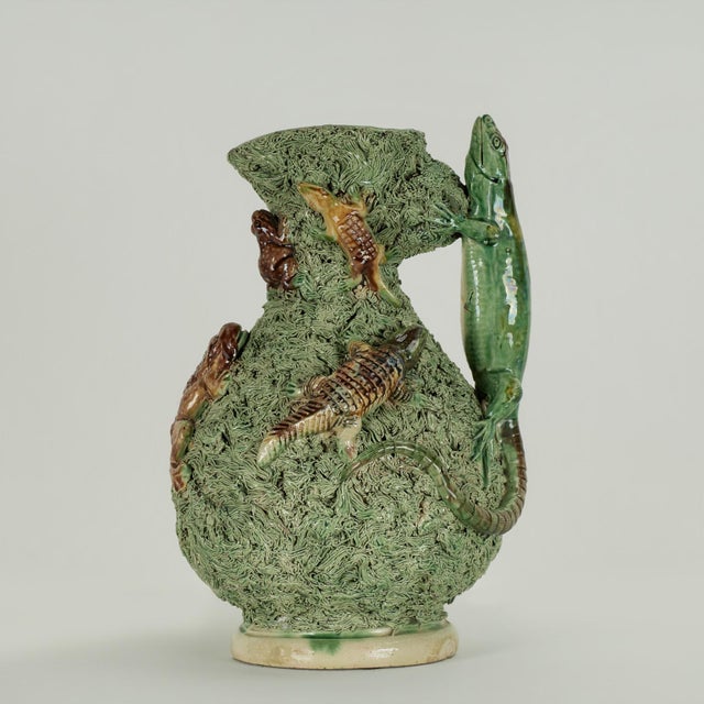 Antique Portuguese Palissy Pitcher With Lizards For Sale - Image 4 of 12