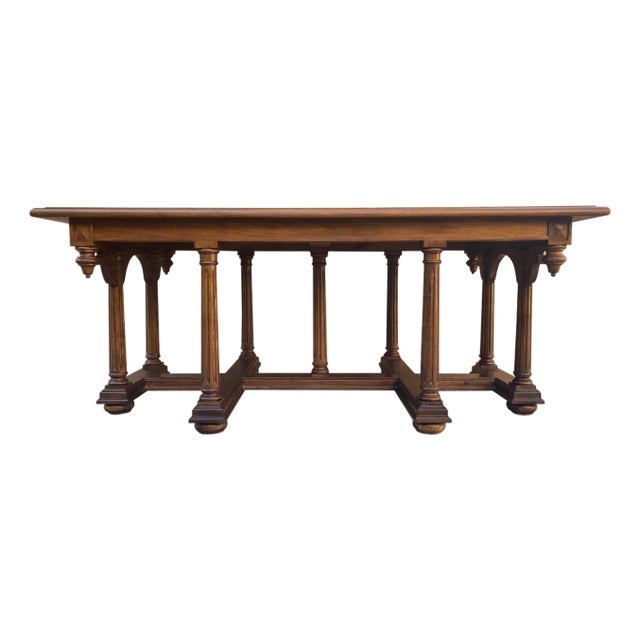 Late 19th Century Spanish Carved Coffee table with Wood Stretchers For Sale