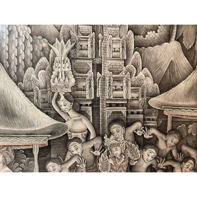Vintage Original Balinese Ubud Indonesian Figural Landscape Watercolor Painting For Sale - Image 4 of 10