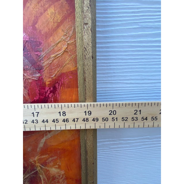 Vintage Mid-Century Modern Textural Red & Orange Abstract Mixed Media Collage Painting by Barnes For Sale - Image 10 of 12