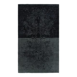 Rug & Kilim’s Modern Classics Rug in Black and Gray With Muted Floral Patterns For Sale