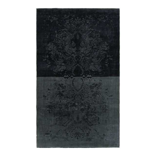 Rug & Kilim’s Modern Classics Rug in Black and Gray With Muted Floral Patterns For Sale