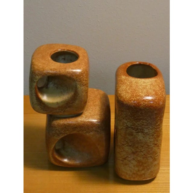 Mid-Century Modern Vases with Geometric Shapes by Roberto Rigon for Bertoncello Ceramiche Darte, Italy, 1970s, Set of 2 For Sale - Image 3 of 9