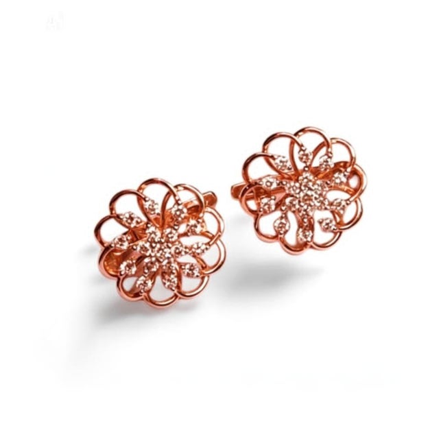 Traditional Mid 20th Century 14k Rose Gold Diamond Floral Leverback Earrings, Pair For Sale - Image 3 of 4