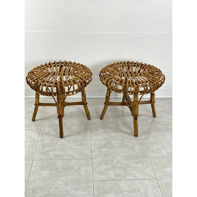Wood Set of Mid-Century Bamboo Stools in the style of Franco Albini, 1960s For Sale - Image 7 of 11