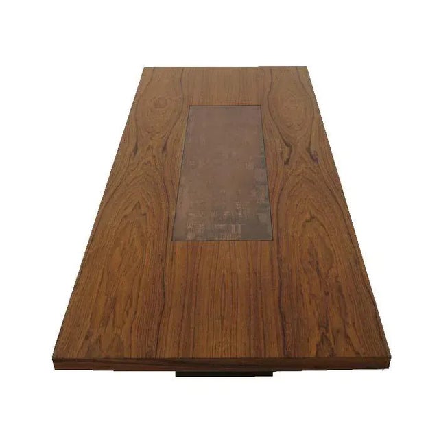 Brown Vintage Wooden Table with Copper Plate For Sale - Image 8 of 9