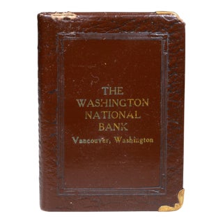 Vintage Leather "Lessons in Thrift" Book Coin Bank c.1920-1930 For Sale