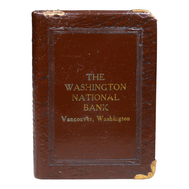 Vintage Leather "Lessons in Thrift" Book Coin Bank c.1920-1930 For Sale