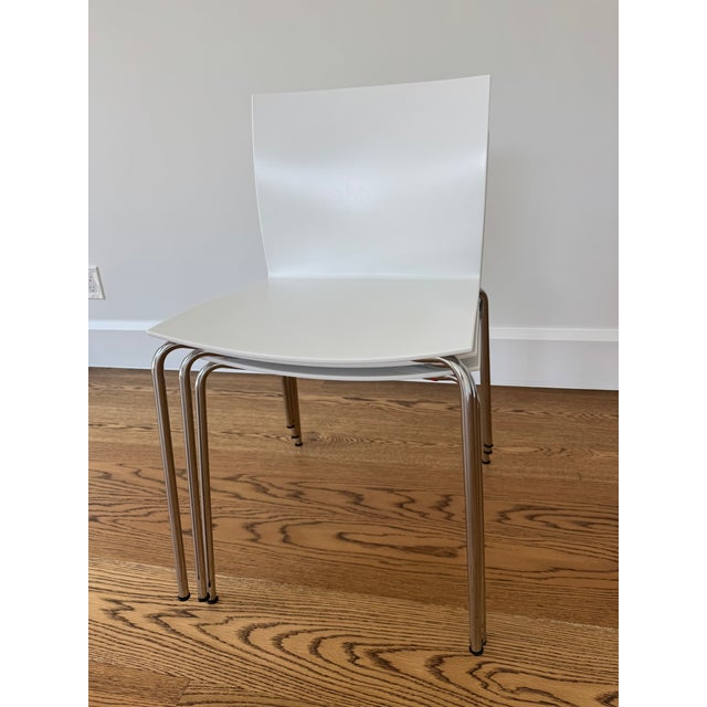 Cb2 White Slim Chairs-3 in Set For Sale In West Palm - Image 6 of 6