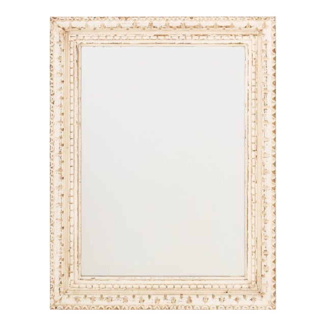 Rustic White Painted Wood Framed Mirror For Sale
