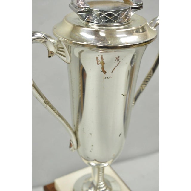 Wood Vintage 1970s Art Deco Silver Metal Marble & Wood Figural Golf Trophy Award Cup For Sale - Image 7 of 17