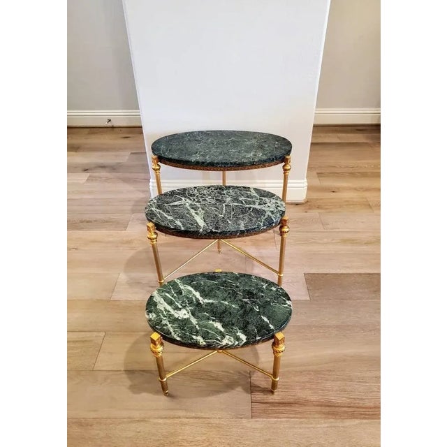 Metal Mid-Century French Nesting Tables - Maison Baguès for Jansen - Set of Three For Sale - Image 7 of 11