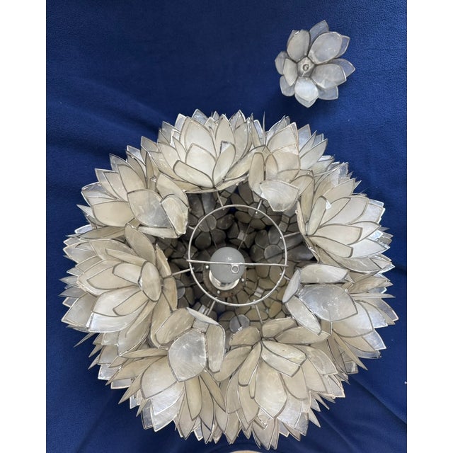 Late 20th Century Vintage 18" Capiz Shell Lotus Flower Chandelier For Sale - Image 5 of 5