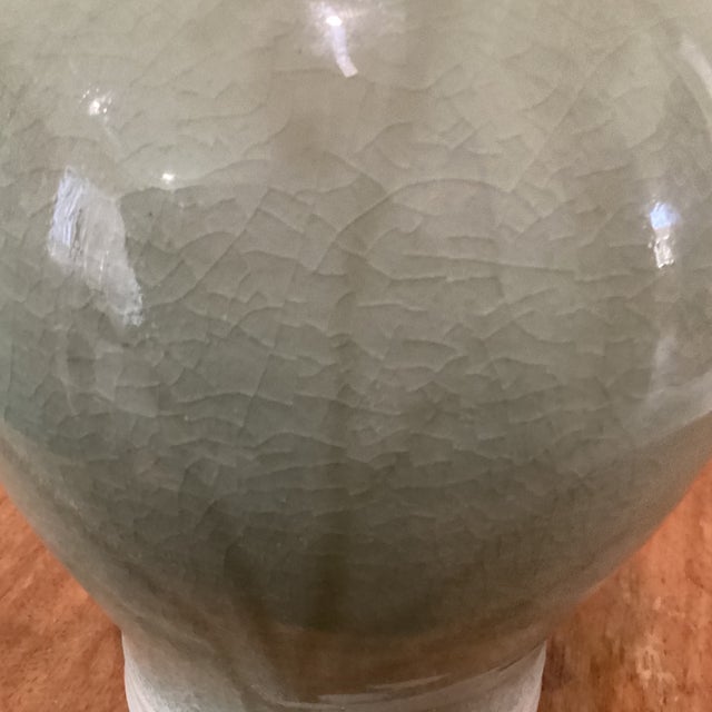 Celadon Vintage Green Celadon Glazed Bamboo Design Porcelain Vase by Richey Bellinger Circa1982 For Sale - Image 8 of 12