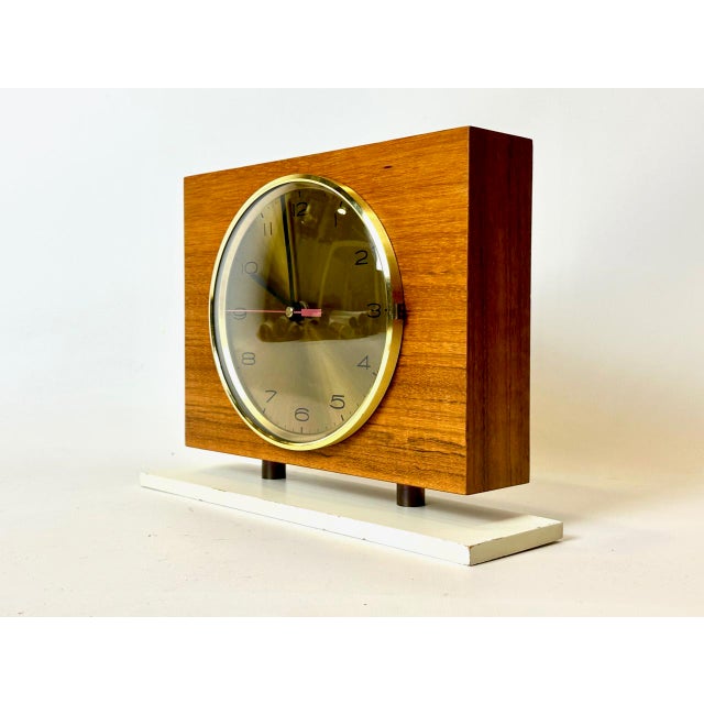 Mid-Century Modern Teak and Brass Table Clock from Emes, 1960s For Sale - Image 12 of 17