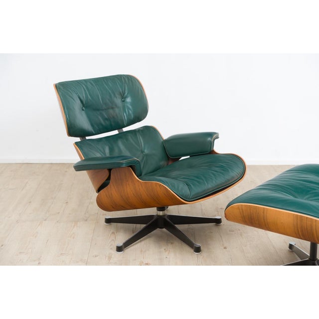 Set of Vintage Lounge Chair with Ottoman in Avocado Green by Charles and Ray Eames for Herman Miller, 1970s For Sale - Image 13 of 18