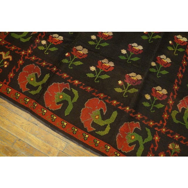 1900s Black Floral Antique Spanish Cuenca Alpujarra Rug 5'3" X 7'6" Handknotted Wool Carpet For Sale - Image 9 of 11