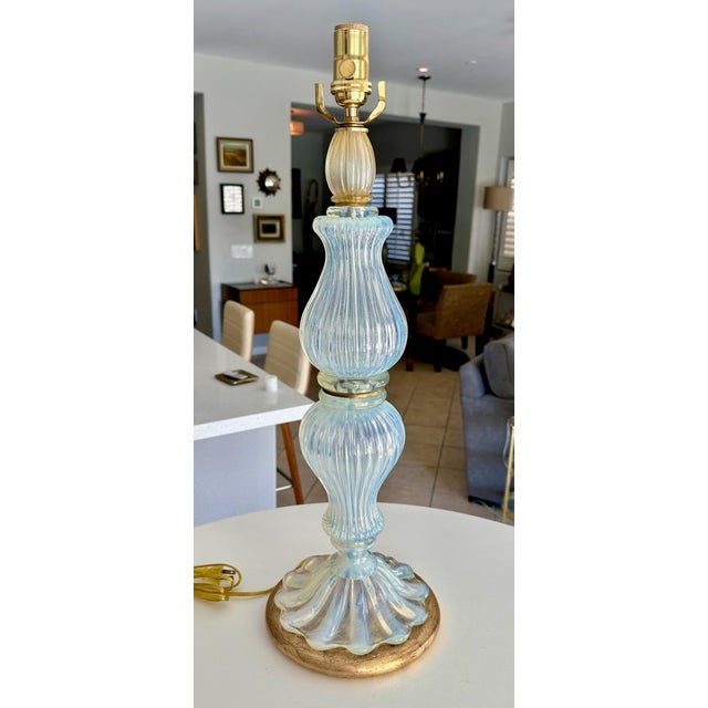 Blue Murano Italian Blue Opalescent Table Lamp For Sale - Image 8 of 16