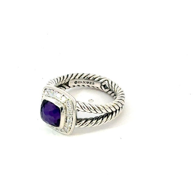 1990s David Yurman Amethyst Black Orquid Diamond Ring Size 7.5 Silver Estate For Sale - Image 4 of 7