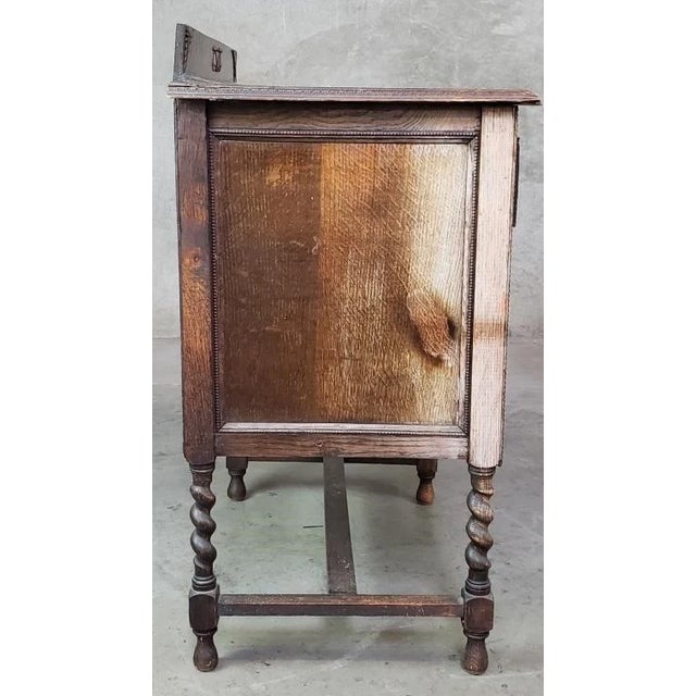 Vintage Mission Barley Twist Oak Server Cabinet ~ Sideboard Buffet Side Table For Sale In Los Angeles - Image 6 of 7