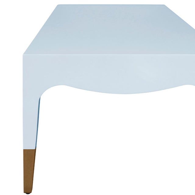 Metal Matthew Izzo Home Medina Glossy Light Blue Coffee Table With Antique Brass Foot Caps For Sale - Image 7 of 9