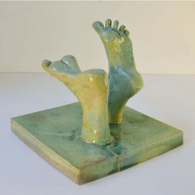 1970s Ceramic Reliefs with Tapestry of Green Glazed Feet, Set of 4 For Sale - Image 5 of 16