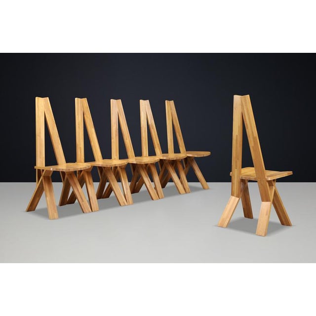 Vintage Elm Dining Chairs in the style of Pierre Chapo, 1980, Set of 6 For Sale - Image 3 of 15