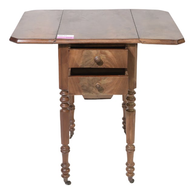 Antique French Mahogany Drop-Leaf Sewing / Work Table For Sale