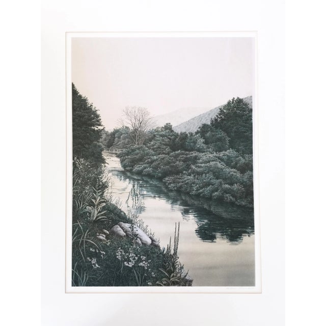 Vintage, artist proof lithograph of a tranquil river scene by Maine based artist Helen Rundell (b. 1953). Pencil signed...