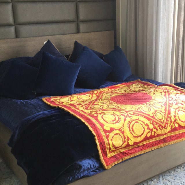 Atelier Versace Gianni Versace Baroque Gold Red Velvet Throw Costom Made Large Size With Frindge and Velvet Lining 54 Inch For Sale - Image 4 of 12